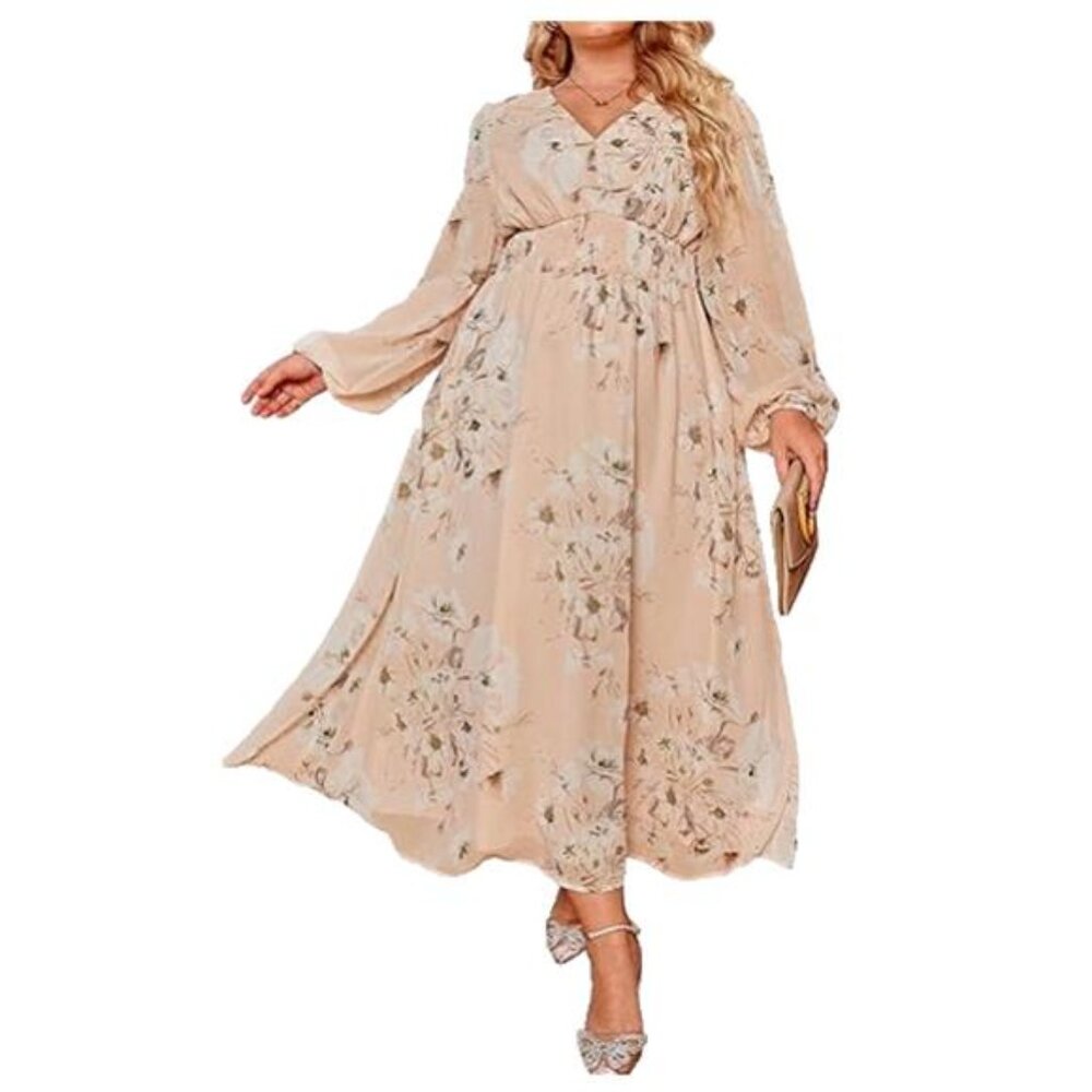 Simplee Women's Boho Floral Pink Maxi Dress Flowy Casual V Neck Short Sleeve 2XL